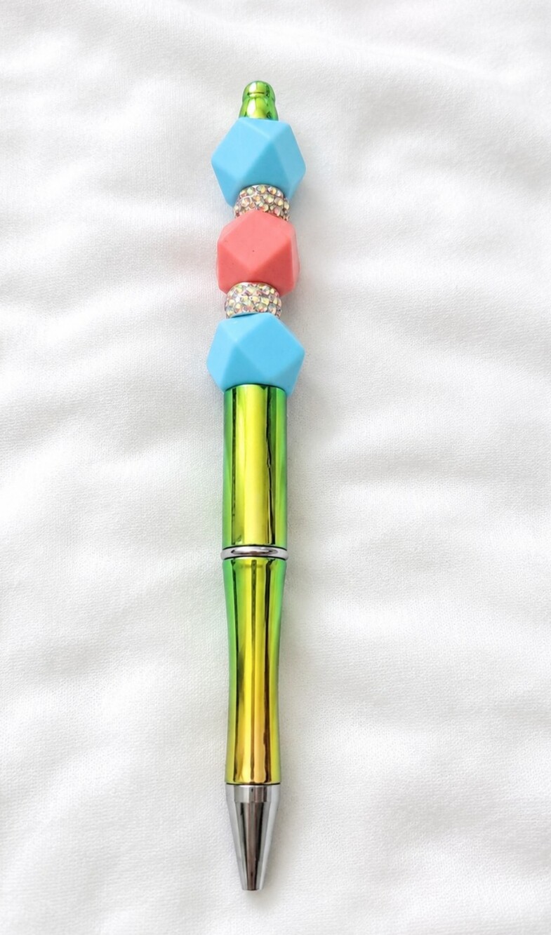 Stylish Beaded Gem Pen in Blue and Coral